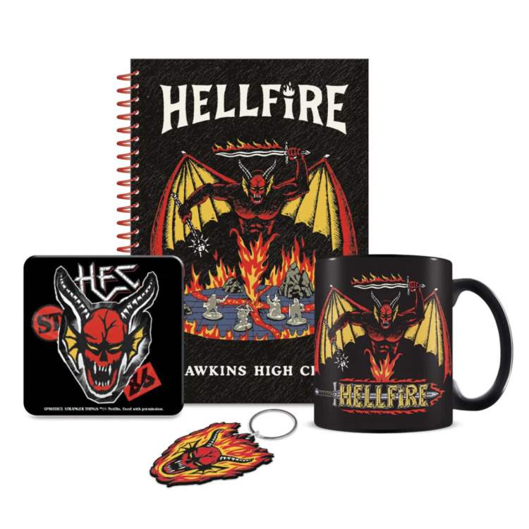 Stranger Things Hellfire Club Bumper Gift Set Mug, Coaster, Keychain & Notebook